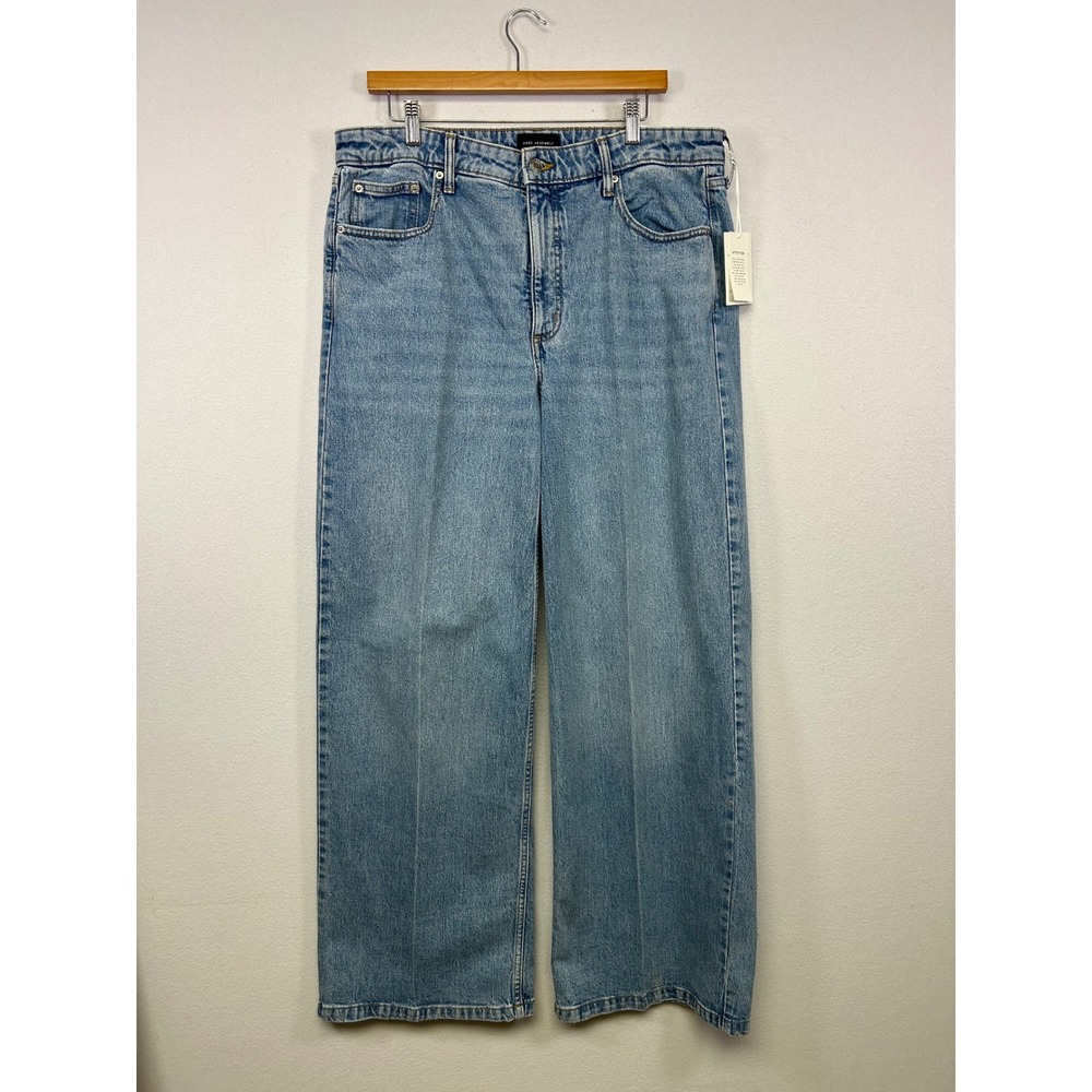 Wide Leg High Rise Free Assembly Women 16 Light Wash Front Crease Denim Trousers